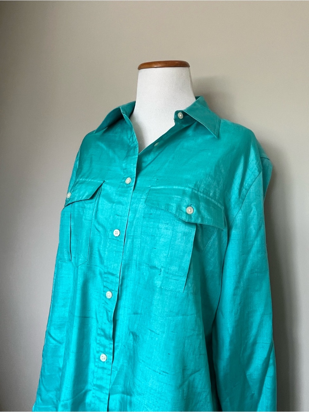 Lauren Ralph Lauren Teal Silk Blouse Size Large - Picture 3 of 8